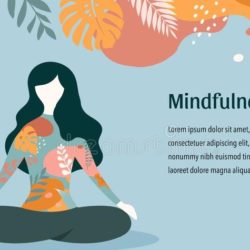 mindfulness medytacji i joga t o w pastelowych rocznik kolorach kobiety siedzi z krzy uj cymi medytowa nogami wektorowy 148205360